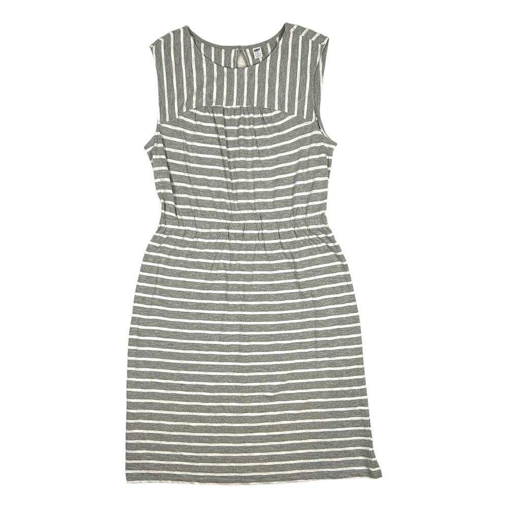 Old Navy Plus Size 1X Sleeveless Stripe Dress Summer Beach Gray White BRAND NEW
